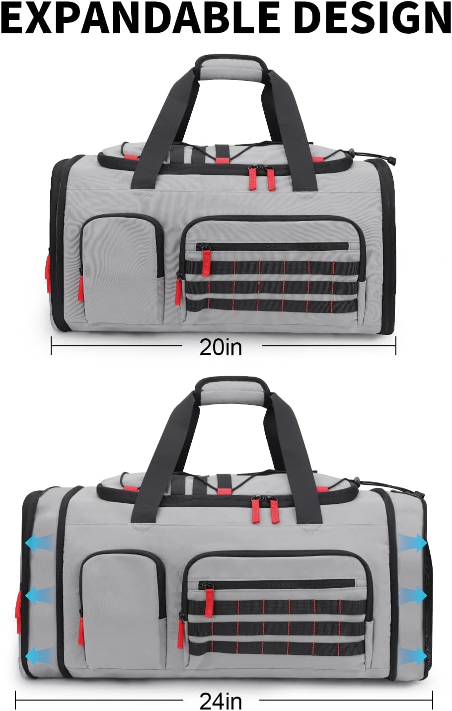 Gym Bags for Men Women, 45L Sports Travel Duffle Bag with Shoe Compartment, 3 in 1 Weekener Overnight Backpack with Wet Pocket, Grey