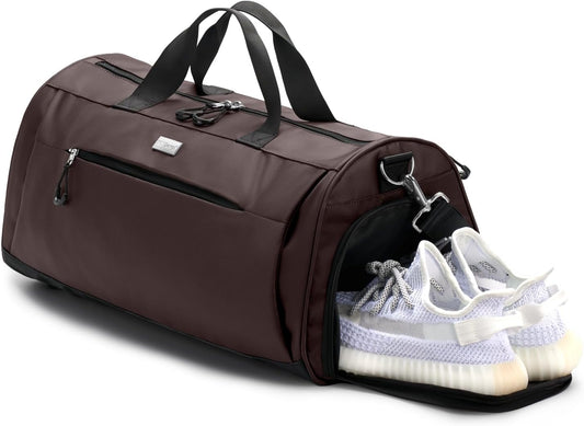TOPDesign Gym Bag for Women & Men, Unisex Duffel Bag with Shoe Compartment & Wet Pocket for Travel Sports Gym (M Brown)