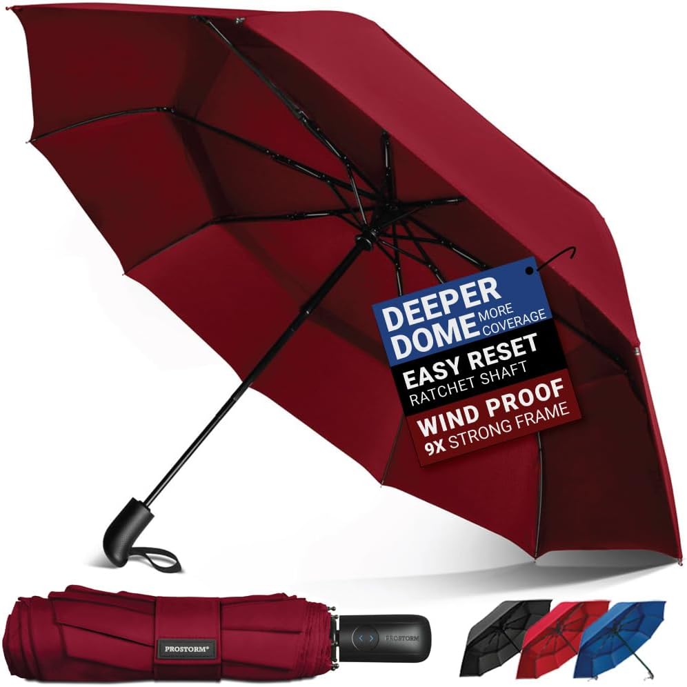 Vented Travel Umbrella | Strong Compact Windproof Umbrella | Top Pick by Wirecutter 2025 | Deep Dome Coverage | Auto Open/Close | Portable Pop Up with Large Coverage | Fits Car & Backpack