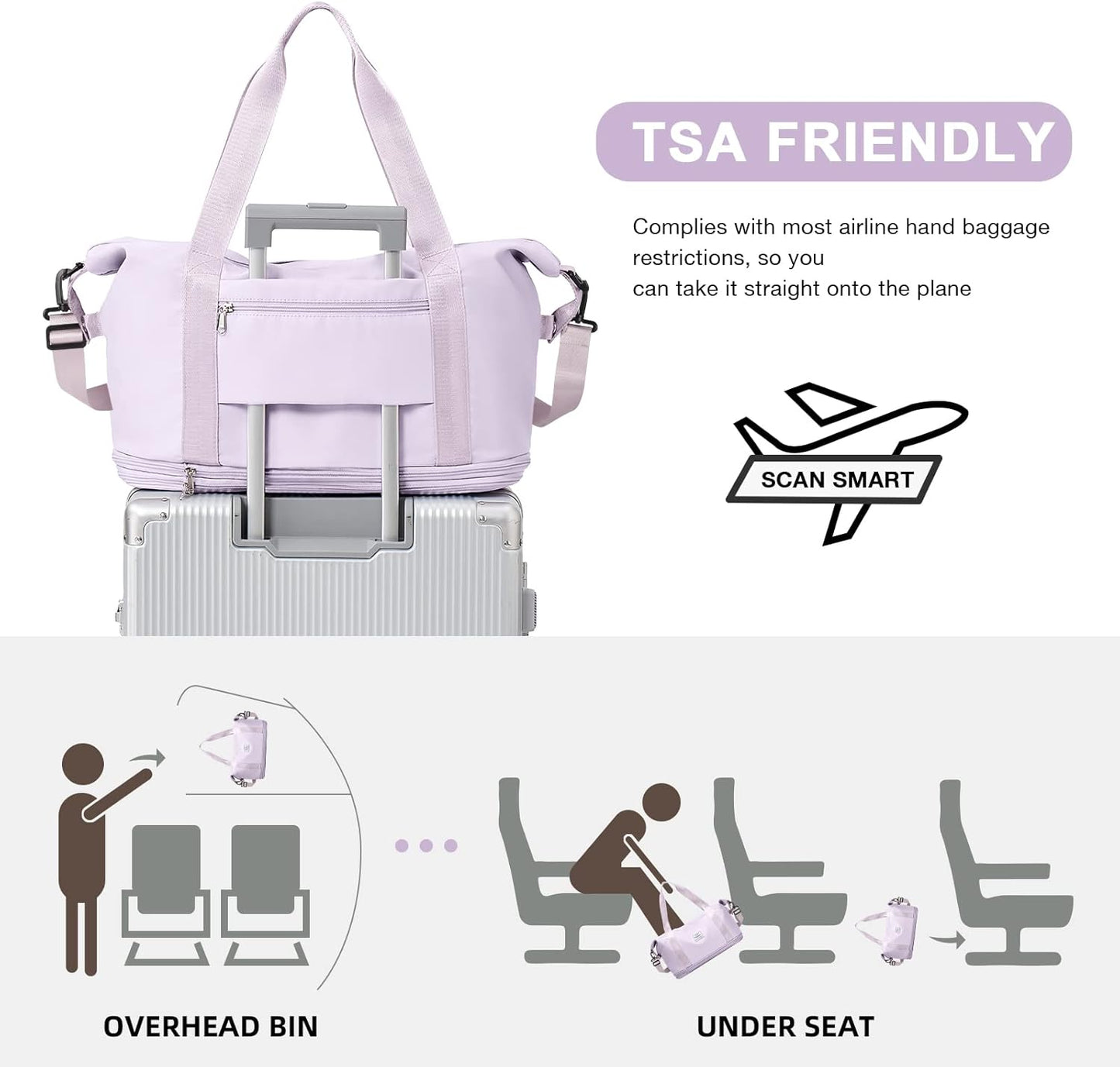 Travel Duffel Bag, Sports Tote Gym Bag, Shoulder Weekender Overnight Bag for Women