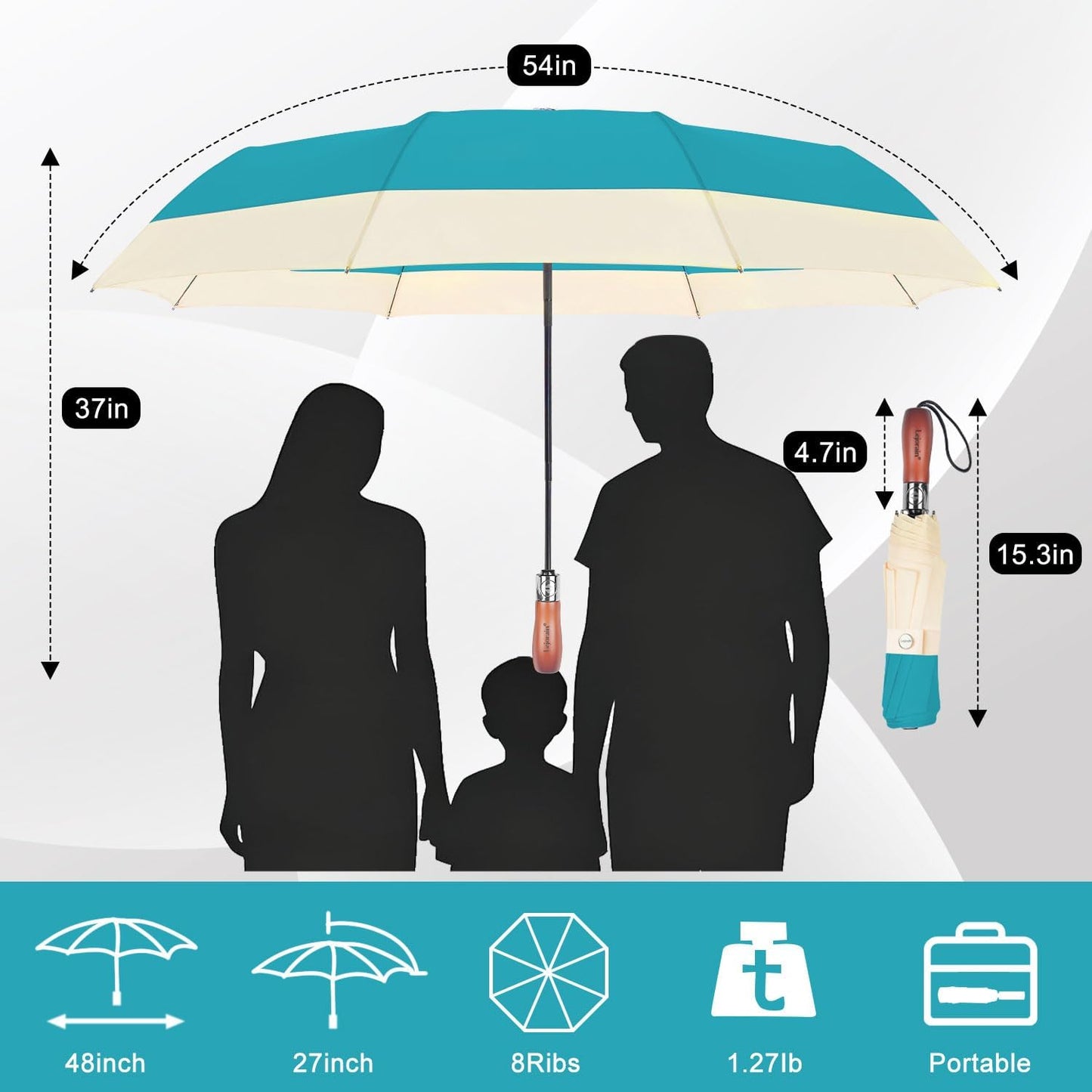 Lejorain Compact Golf Umbrella Large - 54inch Travel Big Portable Automatic Folding Umbrella Windproof for Men Heavy Duty 210T Dupont Teflon Coated Umbrella for Rain