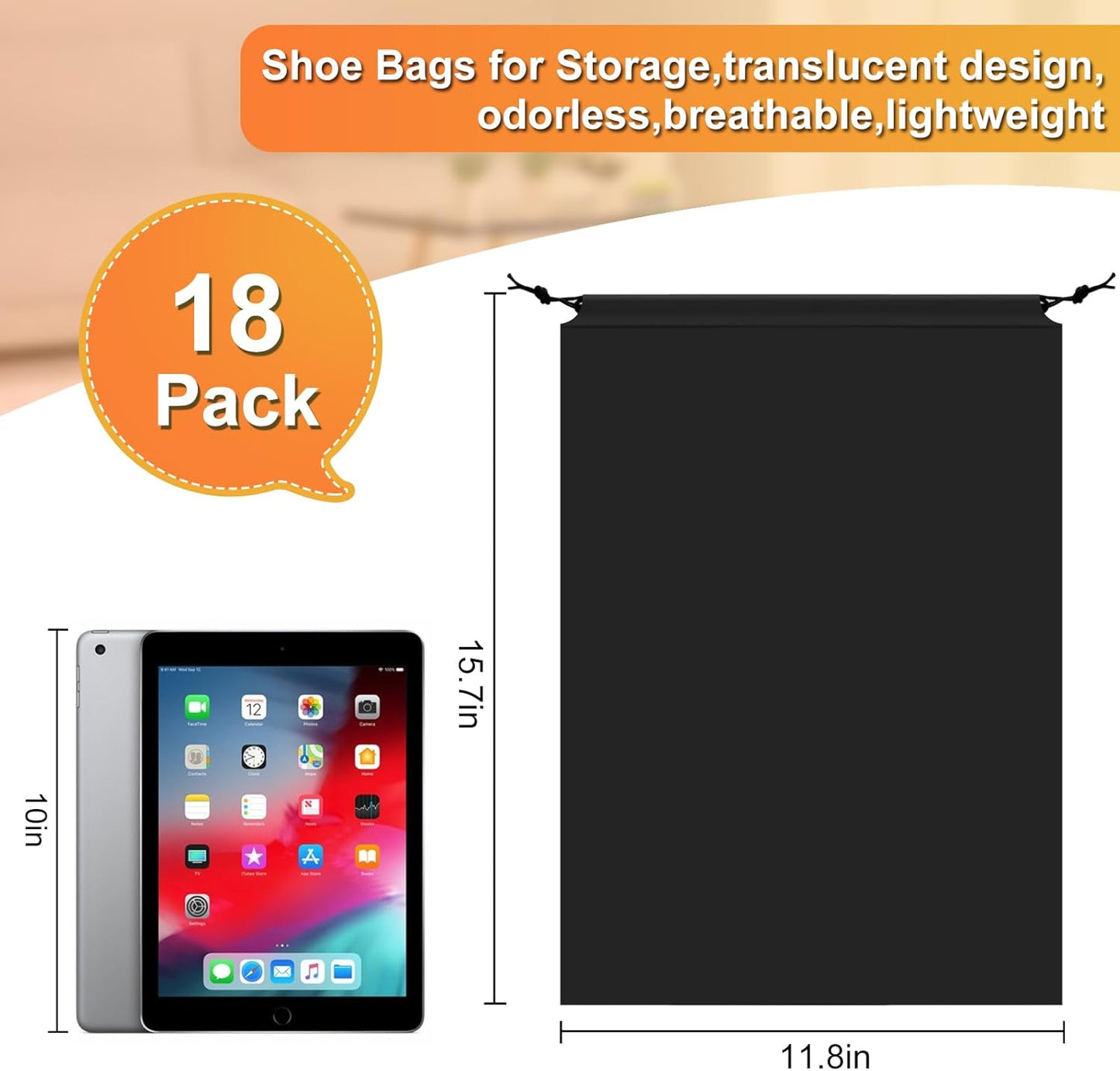 18 Pack Shoe Bags for Travel, 11.8in x 15.7in Travel Shoe Bags for Packing, Travel Bag for Shoes, Storage Bags for Men and Women