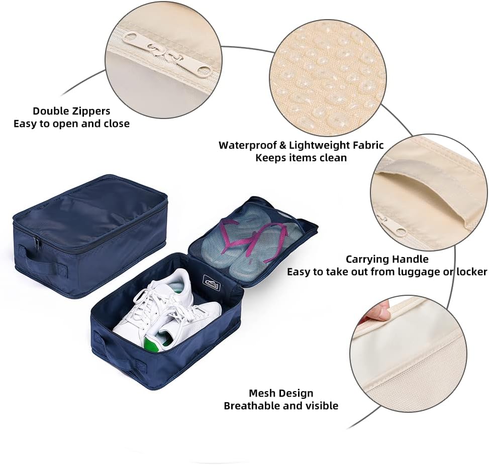 Travel Shoe Bags, Foldable Waterproof Shoe Pouches Organizer-Double Layer (6 Navy Shoe Bags)