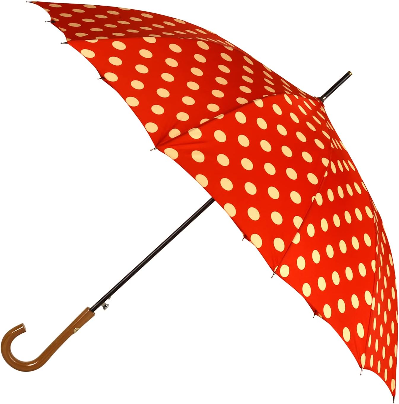 Agaric Classic Wooden Hook Handle J Stick Umbrella Auto Open Windproof Umbrella for Women (Red)