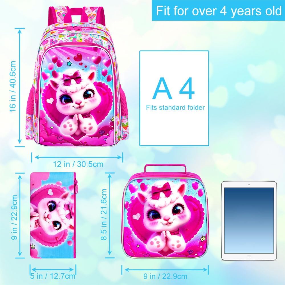 16" Backpack for Girls Boys 4-8, 3Pcs Kids Bookbag Set with Lunch Box, School Bag for Preschool Kindergarten