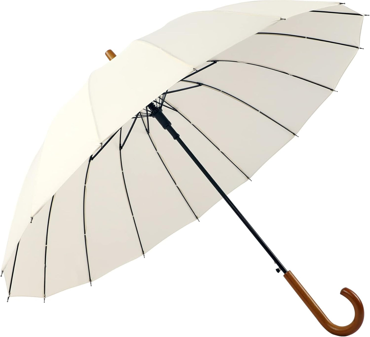 SoulRain 16 Ribs 48" Stick Umbrella Auto Open Solid Color Fashionable and Simple，Arc Classic Wood Handle，Windproof Unbreakable Stick Rain Umbrella
