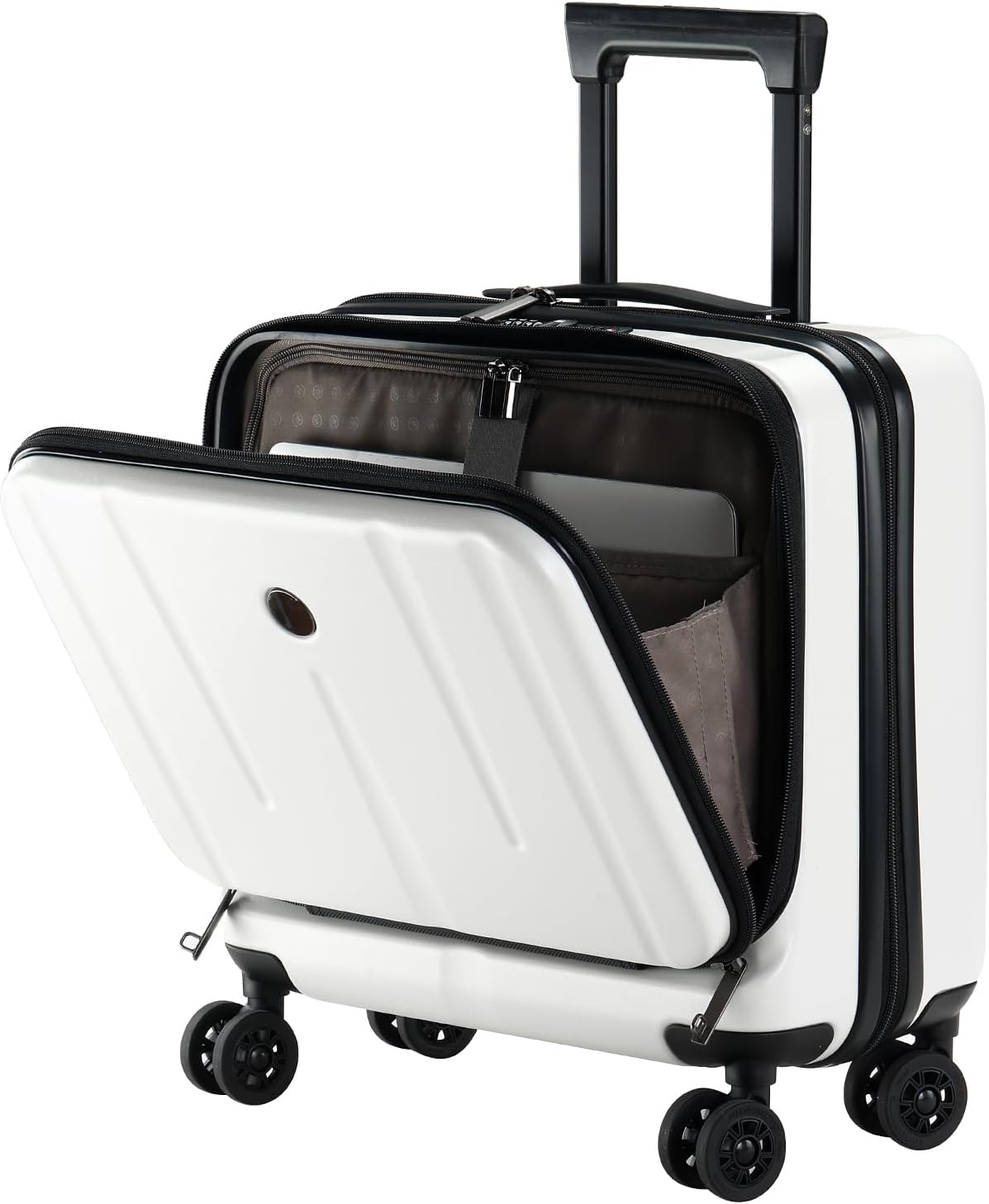 16 Inch Carry On Luggage with 2 Compartments for 14” & 15” Laptop, 16.14*8*17.12” Rolling Briefcase, Lightweight Hardshell ABS+PC Suitcase with Spinner Silent Wheels, for Business Trip, Milky White