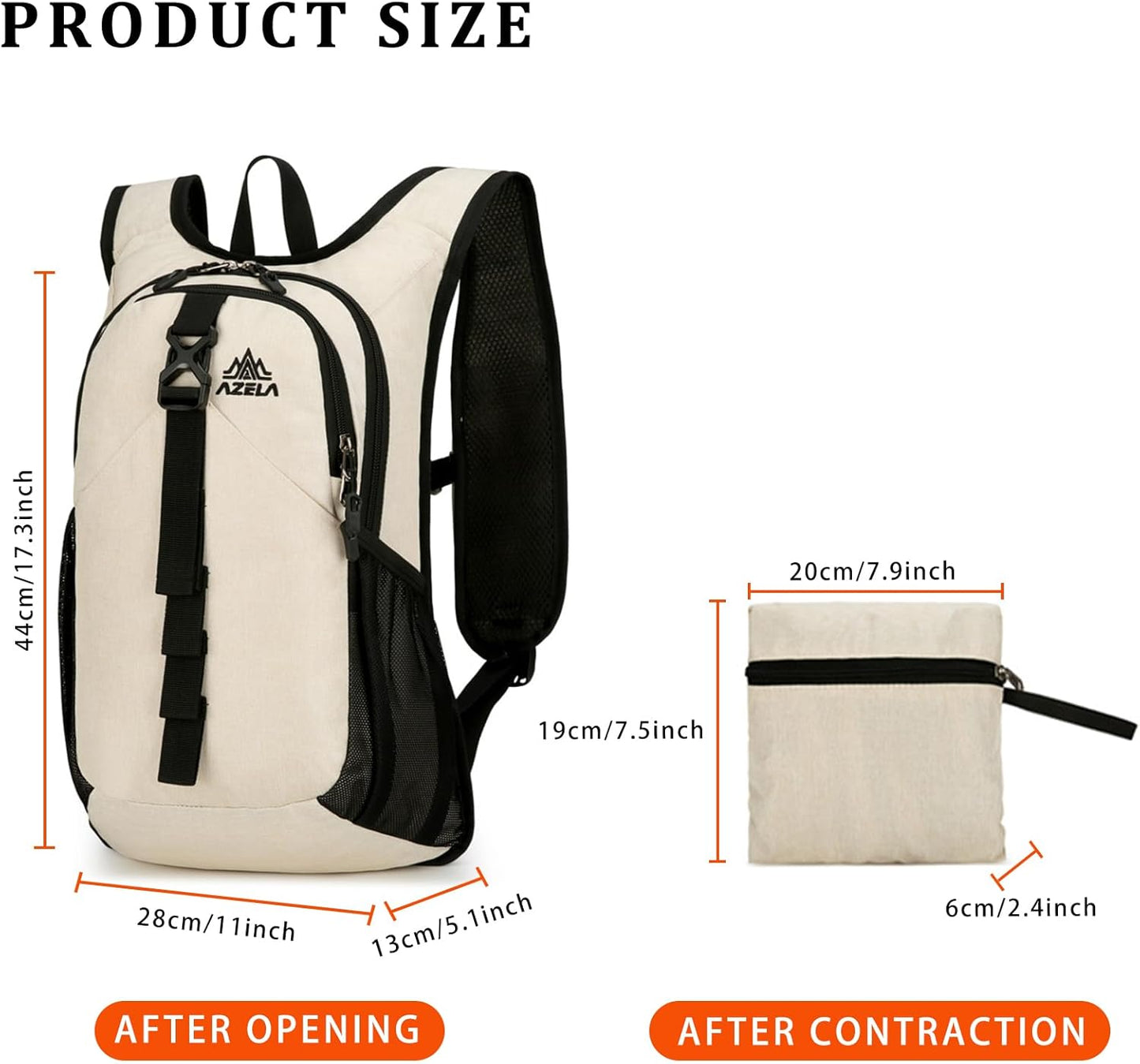 15L Small Hiking Backpack Foldable Ultralight Trekking Camping Outdoors Backpack for Women Men (beige)