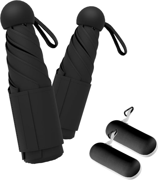 Travel Mini Umbrella Compact Small & Lightweight, UV Rain Protection, Pocket-Sized Folding Umbrellas with Quickdraw & Case for Men Women & Kids Backpack