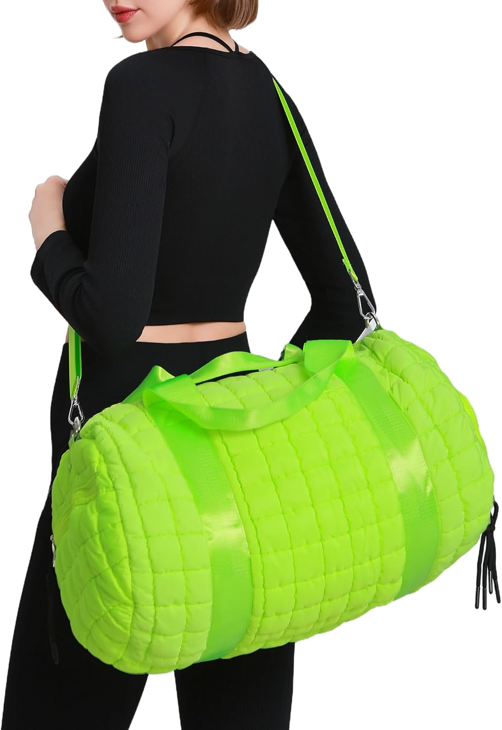 Quilted Duffel Gym Bag for Men and Women Carry On Travel Sport Weekender Bag, Light Green