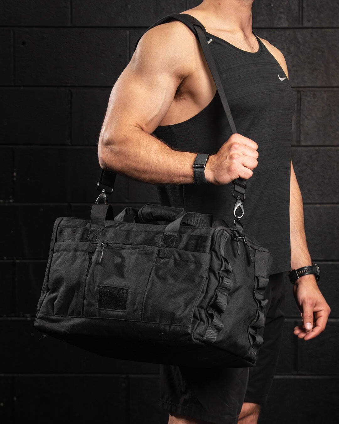 KNKG CORE Duffel Medium 35L - Gym Bag with Lifting Belt Attachment - Durable 500D Nylon, YKK Zippers - Black