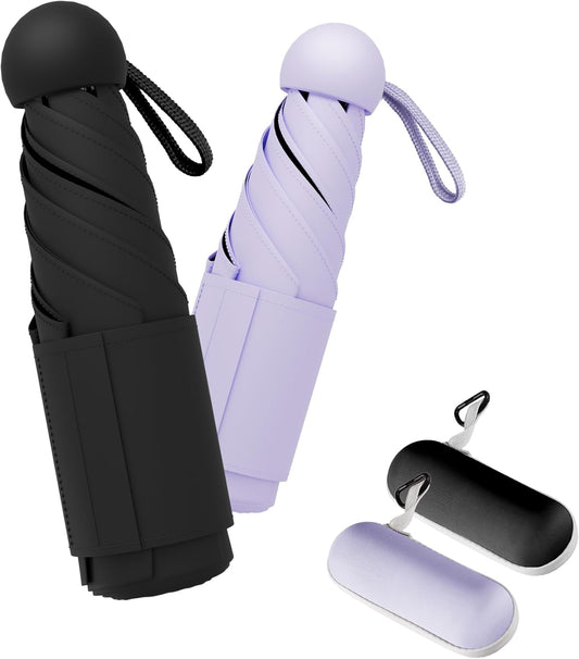 Travel Mini Umbrella Compact Small & Lightweight, UV Rain Protection, Pocket-Sized Folding Umbrellas with Quickdraw & Case for Men Women & Kids Backpack