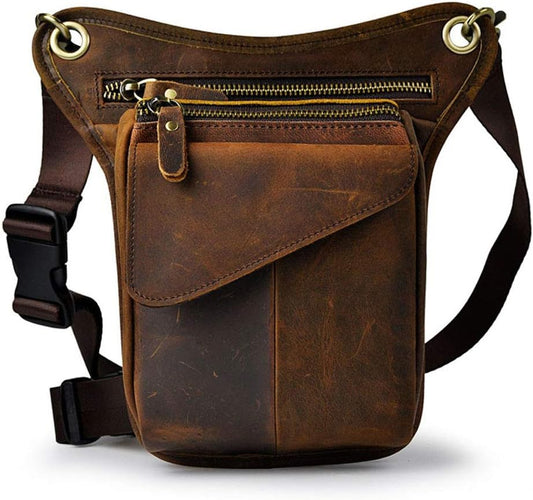 Leather Waist Pack Drop Leg Bag for Men Women Belt Bumbag Multi-Purpose Motorcycle Bike Outdoor Sports Tactical Cycling Riding Hiking Camping Pouch
