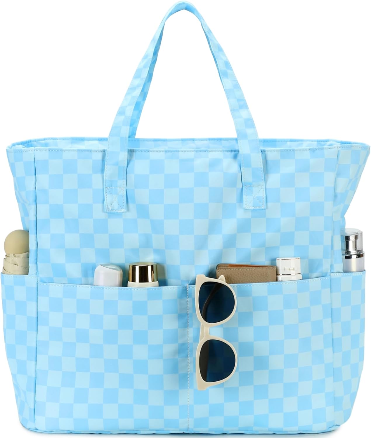 LEDAOU Beach Bag Waterproof Sandproof Women Tote Bag Pool Bag with Zipper for Gym Grocery Travel with Wet Pocket