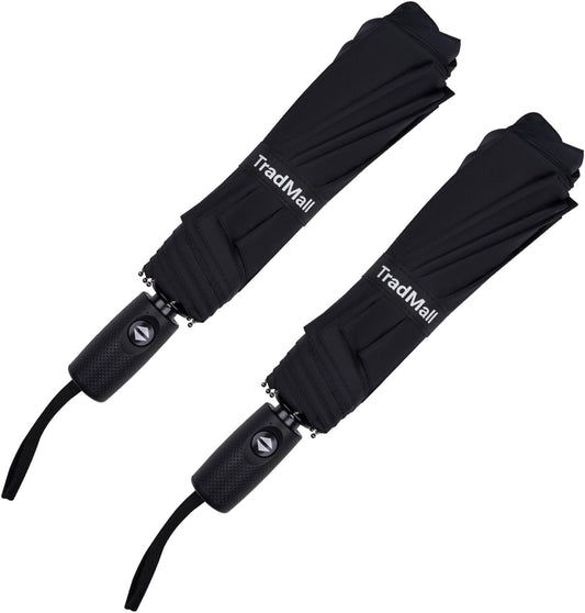 TradMall 2 Pack Travel Umbrella, Double Vented Canopy Windproof Automatic Strong Compact Folding Umbrellas for Rain Women and Men