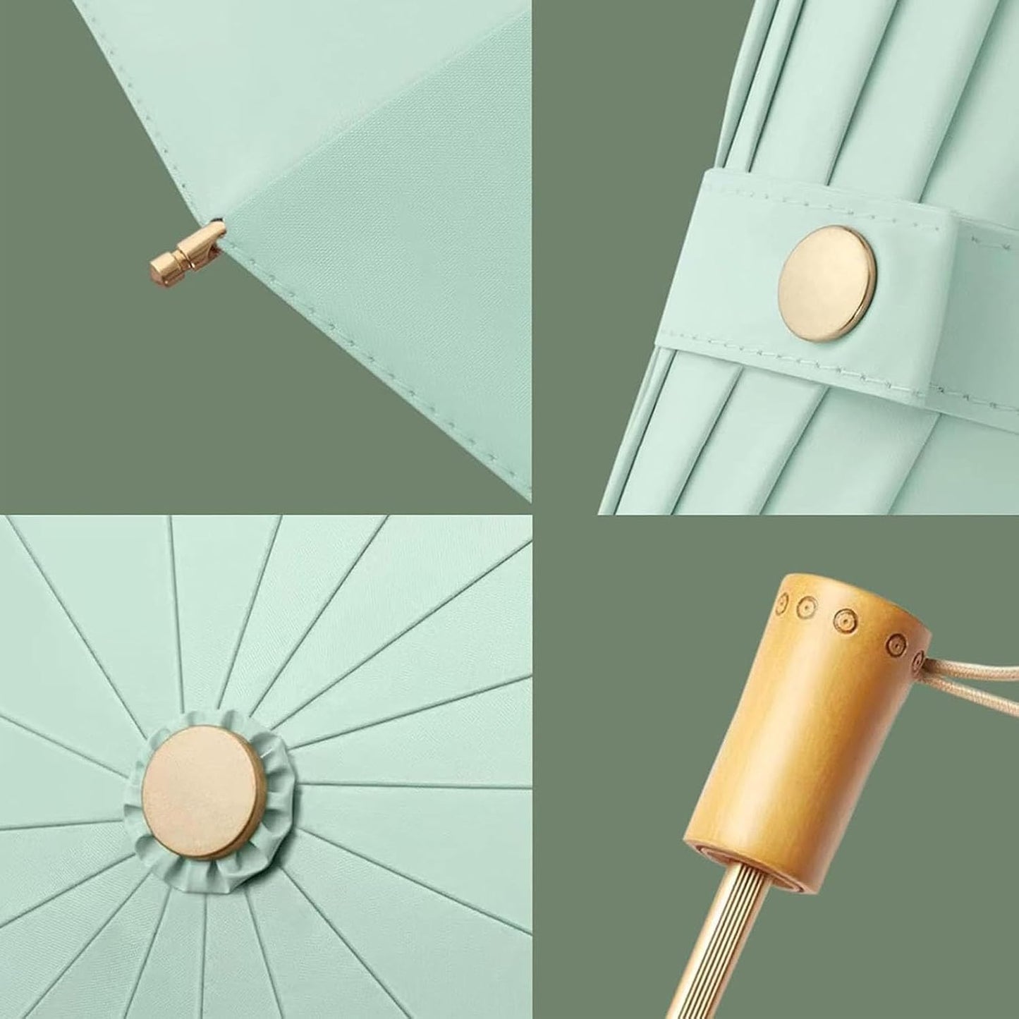 Folding umbrella for rain and sun UPF 50+ UV Protection Windproof waterproofing and Strong Travel Essentials for Men Womens Umbrella 16 Ribs Wooden Handle Flower Travel Umbrella Compact