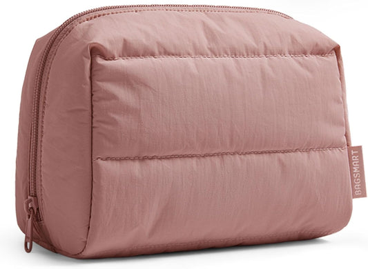 BAGSMART Makeup Bag, Wide Opening Cosmetic Bag Compact & Spacious, Water-Resistant Travel Organizer Pouches for Women (Nude Pink)