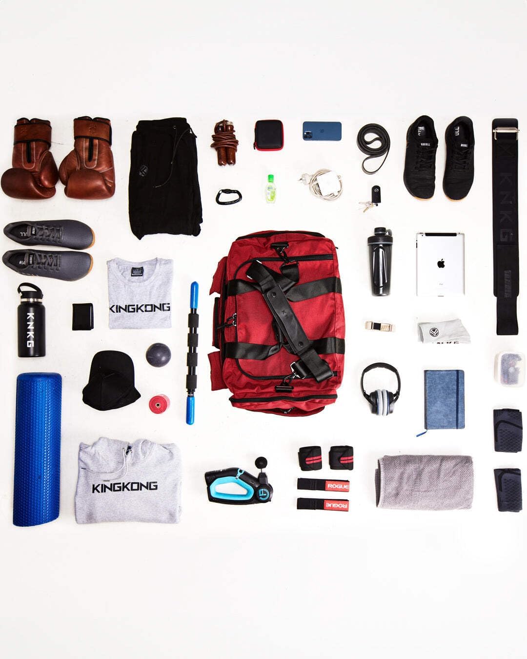 KNKG PLUS 63L Large Duffel Bag – Spacious, Durable Gym Bag with Dual Shoe Storage, Multiple Compartments & YKK Zippers for Fitness & Travel - Redwood (Redwood, Large 63L)