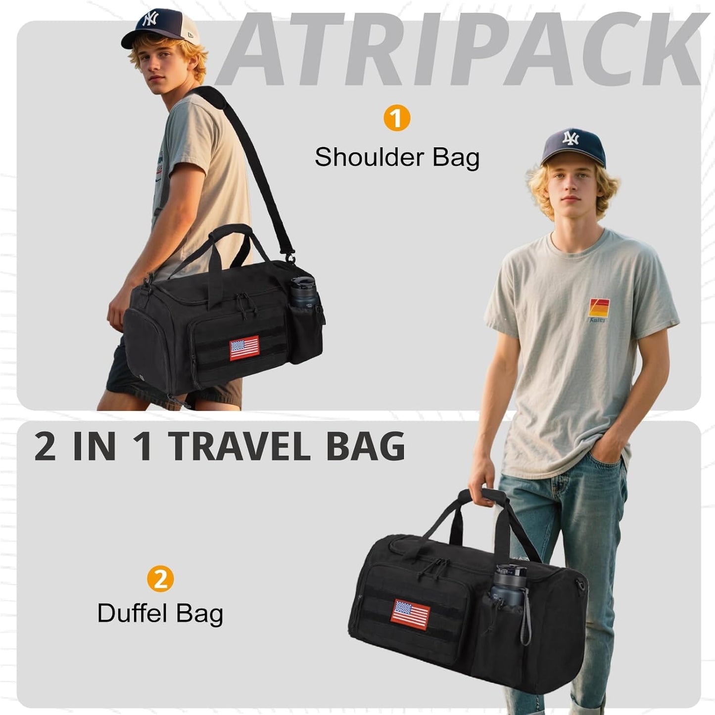 Tactical Gym Bag for Men, 60L Large Capacity Duffle Bags with Shoes Compartment, Sports Bag with wet compartment, Multi-functional Weekend Bags Suitable for Travel, Camping,hiking