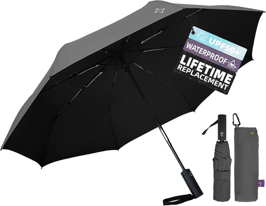Travel Mini Umbrella Compact Small & Lightweight, UV Rain Protection, Pocket-Sized Folding Umbrellas with Quickdraw & Case for Men Women & Kids Backpack