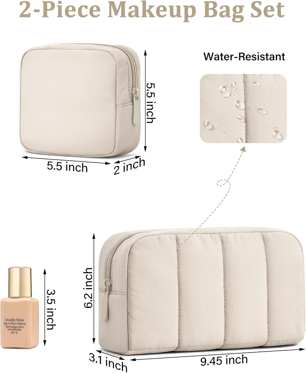 oscaurt 2 Pcs Makeup Bag Travel Toiletry Bag for Women Puffy Padded Cosmetic Pouch Purse Wide-open Makeup Organizer Case Travel Essentials