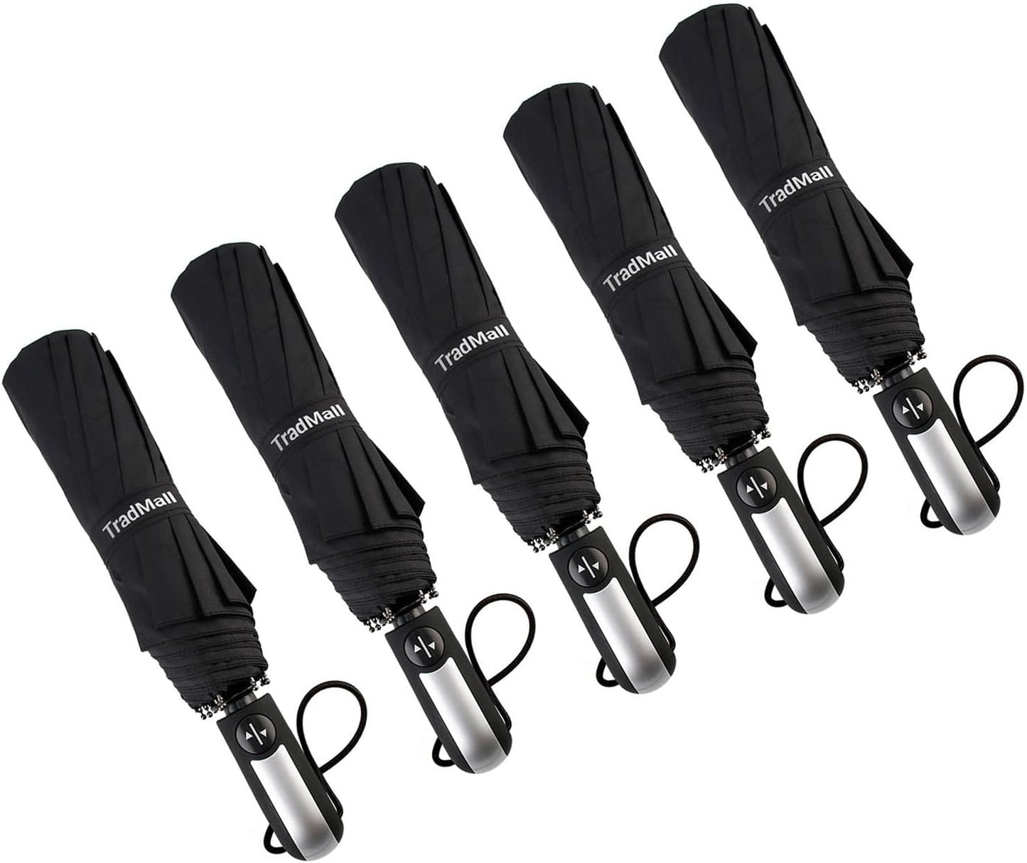 TradMall 5 Pack Bulk Umbrellas Travel Windproof Portable Compact Large Size Canopy for Rain Auto Open & Close
