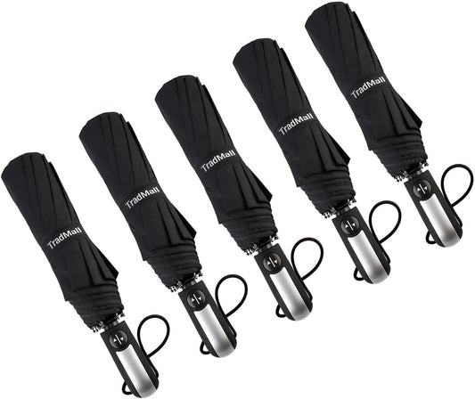 TradMall 5 Pack Bulk Umbrellas Travel Windproof Portable Compact Large Size Canopy for Rain Auto Open & Close