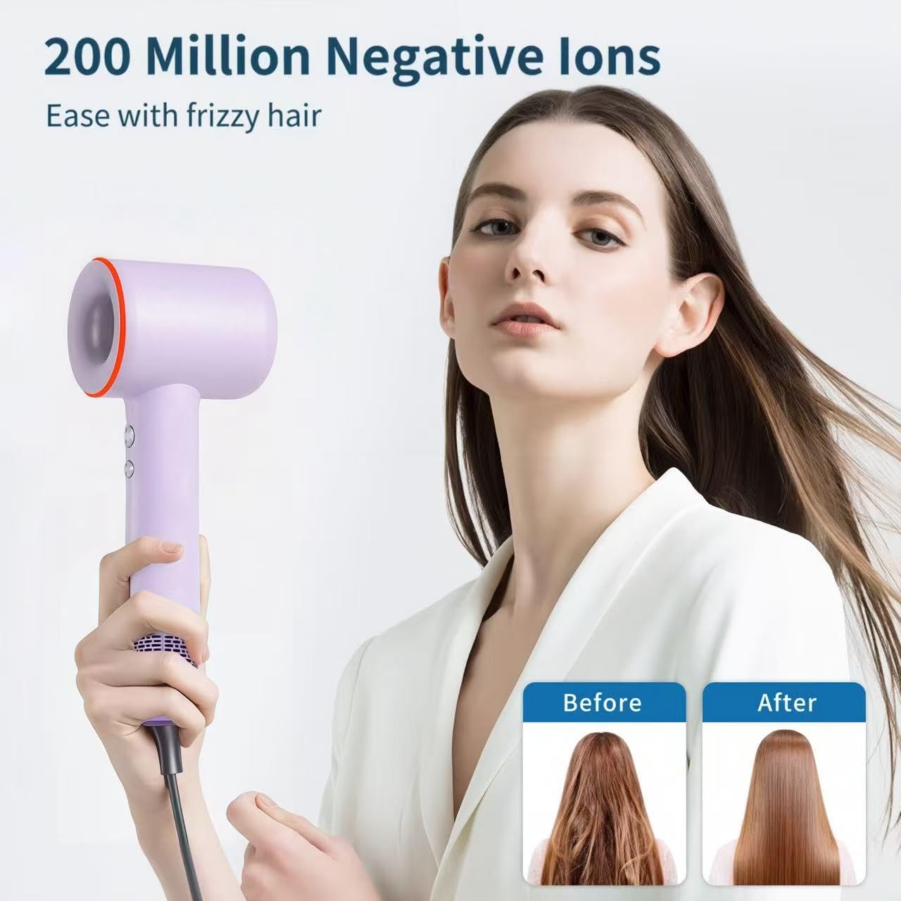 High Speed Hair Dryer,200 Millions Negative Ionic Blow Dryer,Powerful 1500W Fast Drying Low Noise Blow Dryer,Temperature-Control Hairdryer with Diffuser & Nozzle (Purple)