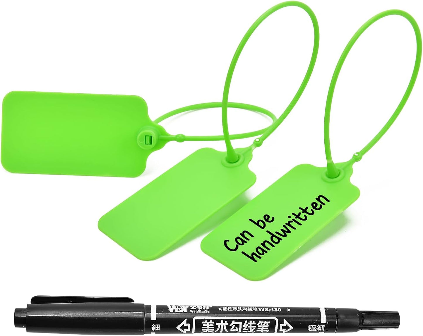 100pcs Luggage Tags Plastic Seals Shipping Label Logistics Use Sign Tie, Sealing Storage Multi Purpose Name ID Tag with Marker for Backpack, Schoolbag, Car Key (Green)