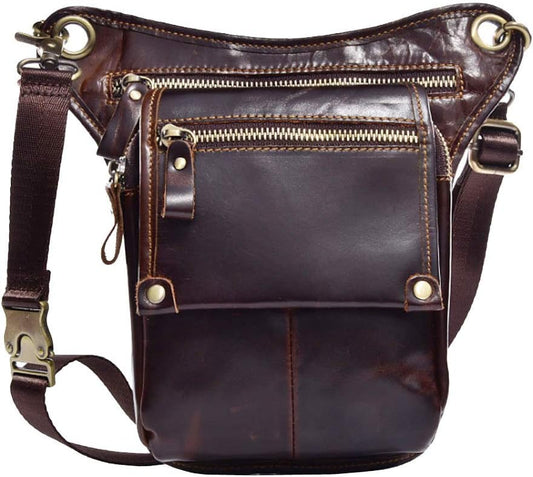 Leather Waist Pack Drop Leg Bag for Men Women Belt Bumbag Multi-Purpose Motorcycle Bike Outdoor Sports Tactical Cycling Riding Hiking Camping Pouch