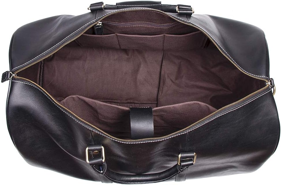 Leather Travel Luggage Bag, Mens Duffle Retro Carry on Handbag(Black, 24 Inch)