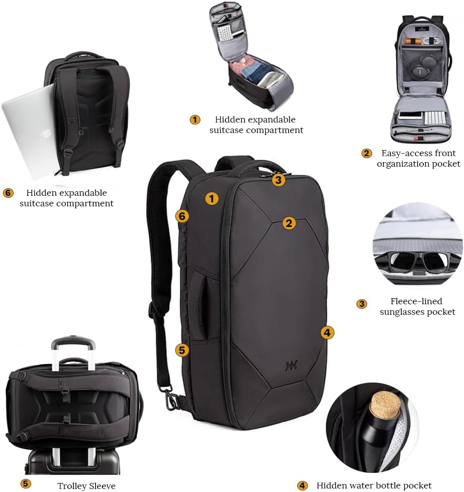Knack Convertible Duffel Laptop Backpack, Expandable Travel Duffel Bag With 6 Day Outfit Capacity, Large Laptop Duffel Bag for Everyday Travel, Gym, and Work (Midnight Black)