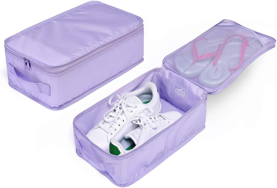 Travel Shoe Bags, Foldable Waterproof Shoe Pouches Organizer-Double Layer (2 Lavender Shoe Bag)