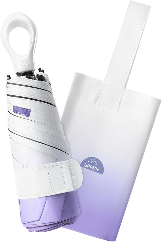 LEAGERA Mini Travel Umbrella UPF 50+ - Folding Portable Compact Umbrella for Purse Lightweight Tiny Trendy UV Protection Umbrellas for Women Girls