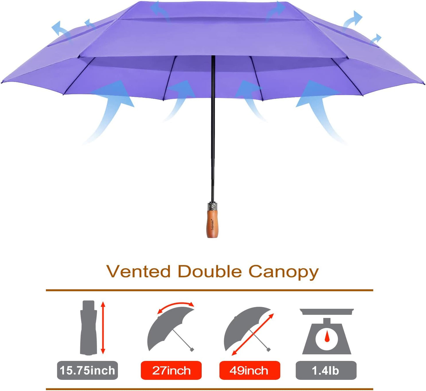 Lejorain Large Folding Golf Umbrella - Compact Mens Umbrellas Travel Rain and Windproof 54inch Collapsible Automatic Open Close Umbrella 210T Teflon Vented Double Canopy