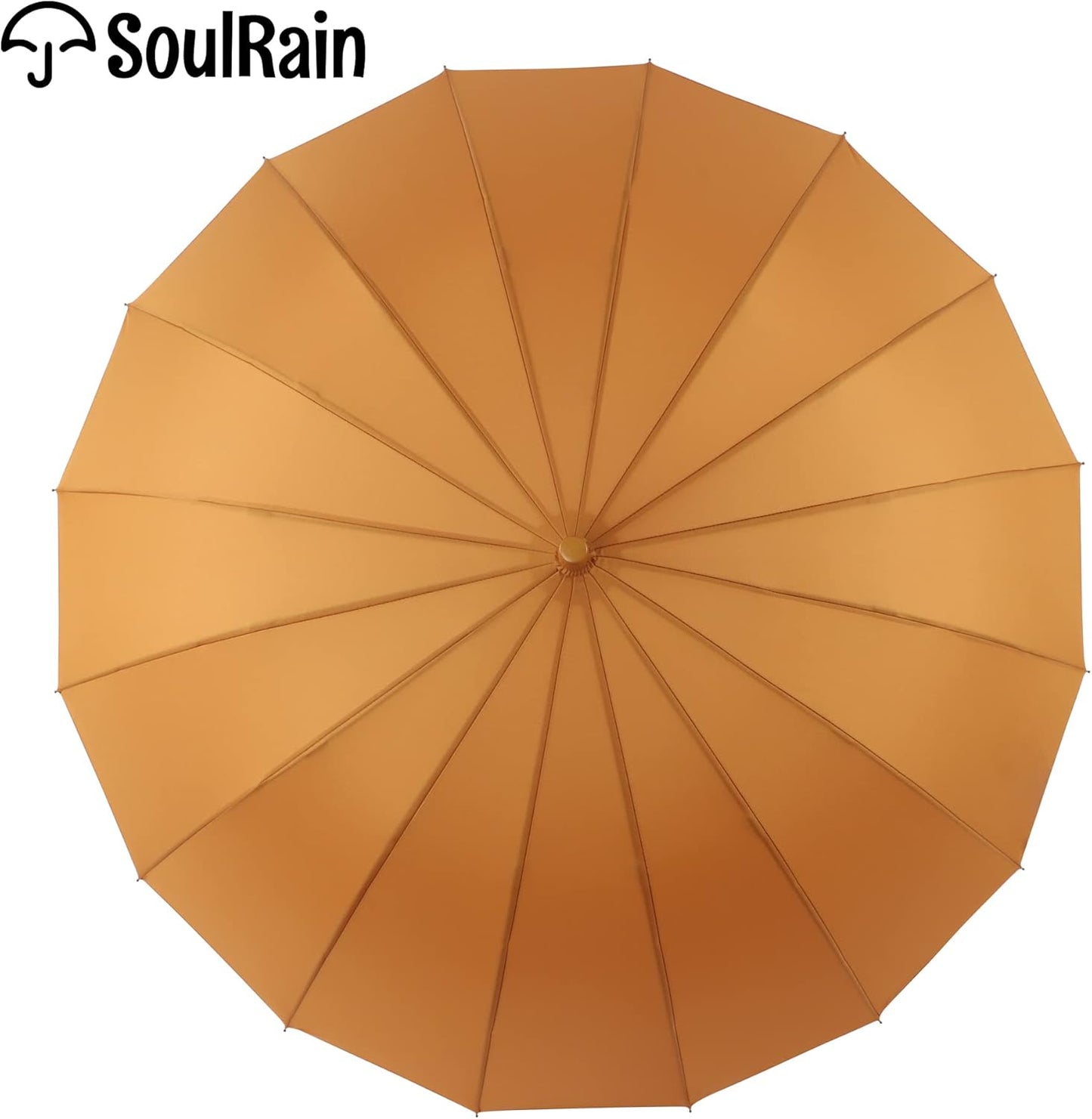 SoulRain 16 Ribs 48" Stick Umbrella Auto Open Solid Color Fashionable and Simple，Arc Classic Wood Handle，Windproof Unbreakable Stick Rain Umbrella