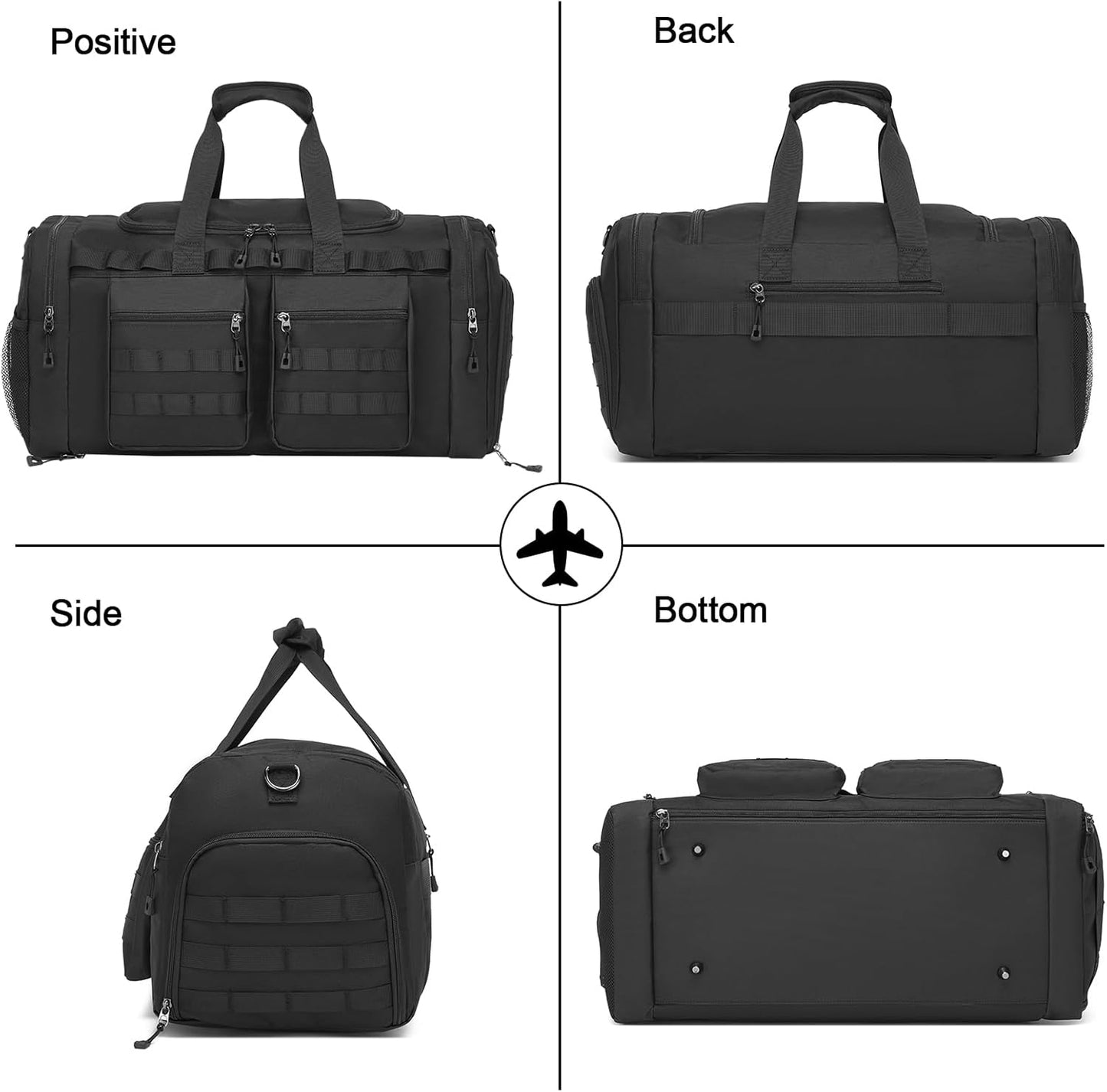 Tactical Gym Bag for Men,Carry On Duffel Bag with Shoe Compartment Gym Duffle bags for Travel Military Duffle Bags with Molle System for Weekend Overnight bag Women Black