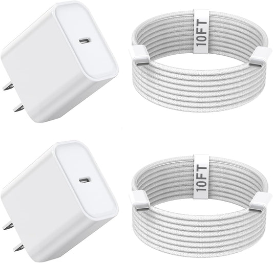 10FT iPhone 16 15 Charger Fast Charging,2Pack 20W Type C Chargers USB C Block 10Foot USB C to USB C Woven Cable, Apple i Phone 16 Charger for iPhone 16/16 Plus/16 Pro/16 Pro Max/iPhone 15 Pro Max/iPad