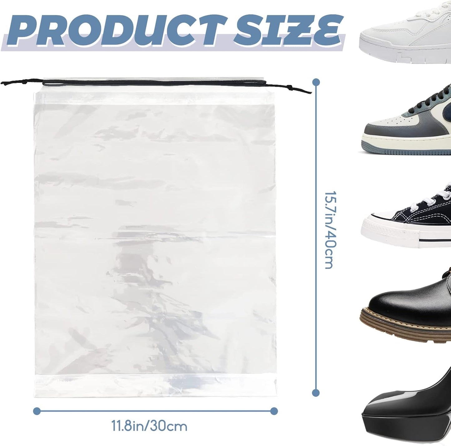 100 Pcs Shoe Bags for Travel,Large Transparent Travel Shoe Bags for Packing,Clear Plastic Drawstring Bag Shoe Dust Bags,Portable Shoes Organizers Pouch with Rope for Men and Women