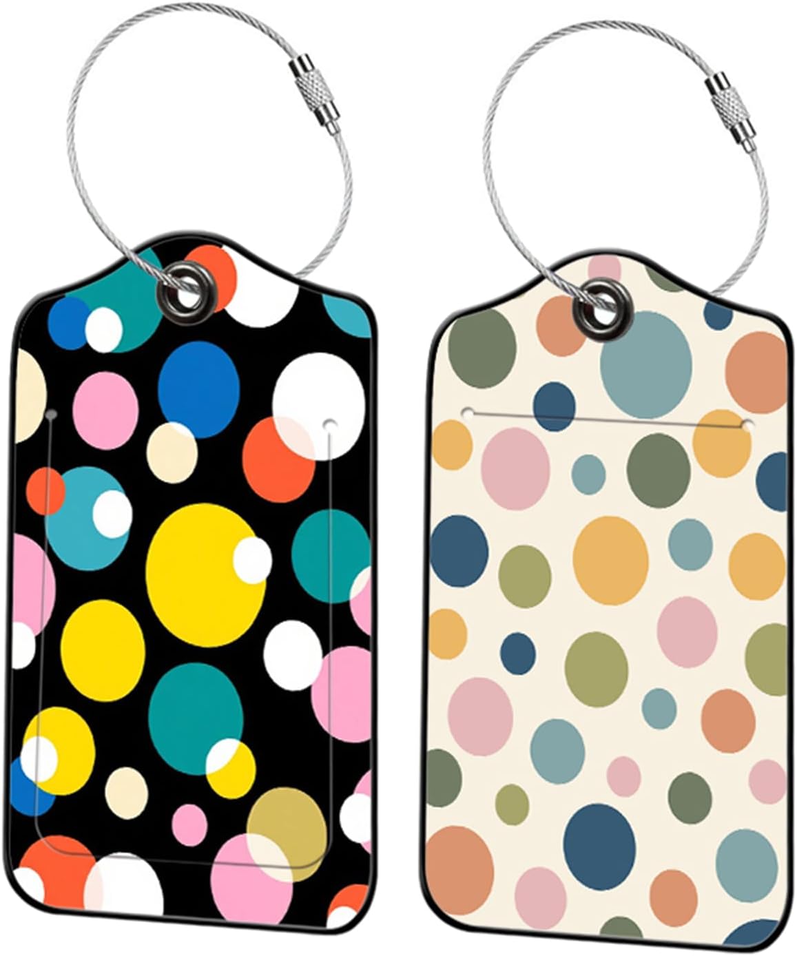 2 Pack Colored Dots Leather Luggage Tags for Suitcases, Travel Bag Tags with Privacy Cover ID Label with Stainless Steel Loop for Women Men Girls Backpack Gift (Multicolored)