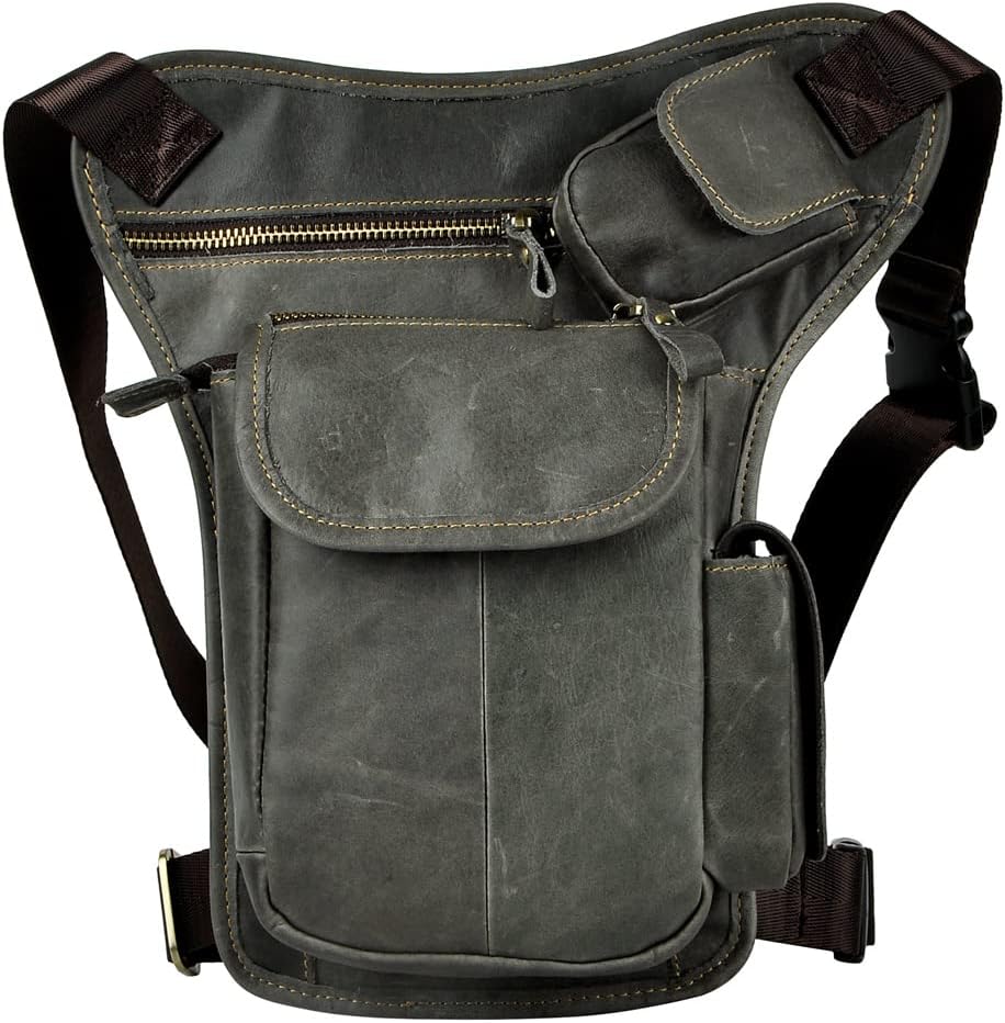 Leather Waist Pack Drop Leg Bag for Men Women Belt Bumbag Multi-Purpose Motorcycle Bike Outdoor Sports Tactical Cycling Riding Hiking Camping Pouch