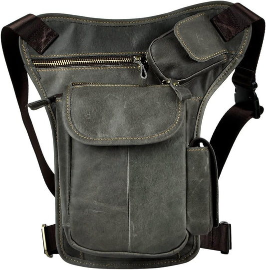 Leather Waist Pack Drop Leg Bag for Men Women Belt Bumbag Multi-Purpose Motorcycle Bike Outdoor Sports Tactical Cycling Riding Hiking Camping Pouch