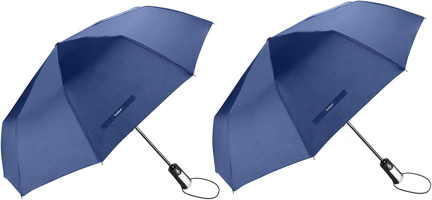 TradMall 2 Pack Travel Umbrella Windproof 46/56 Inches Large Canopy Reinforced Fiberglass Ribs Auto Open & Close