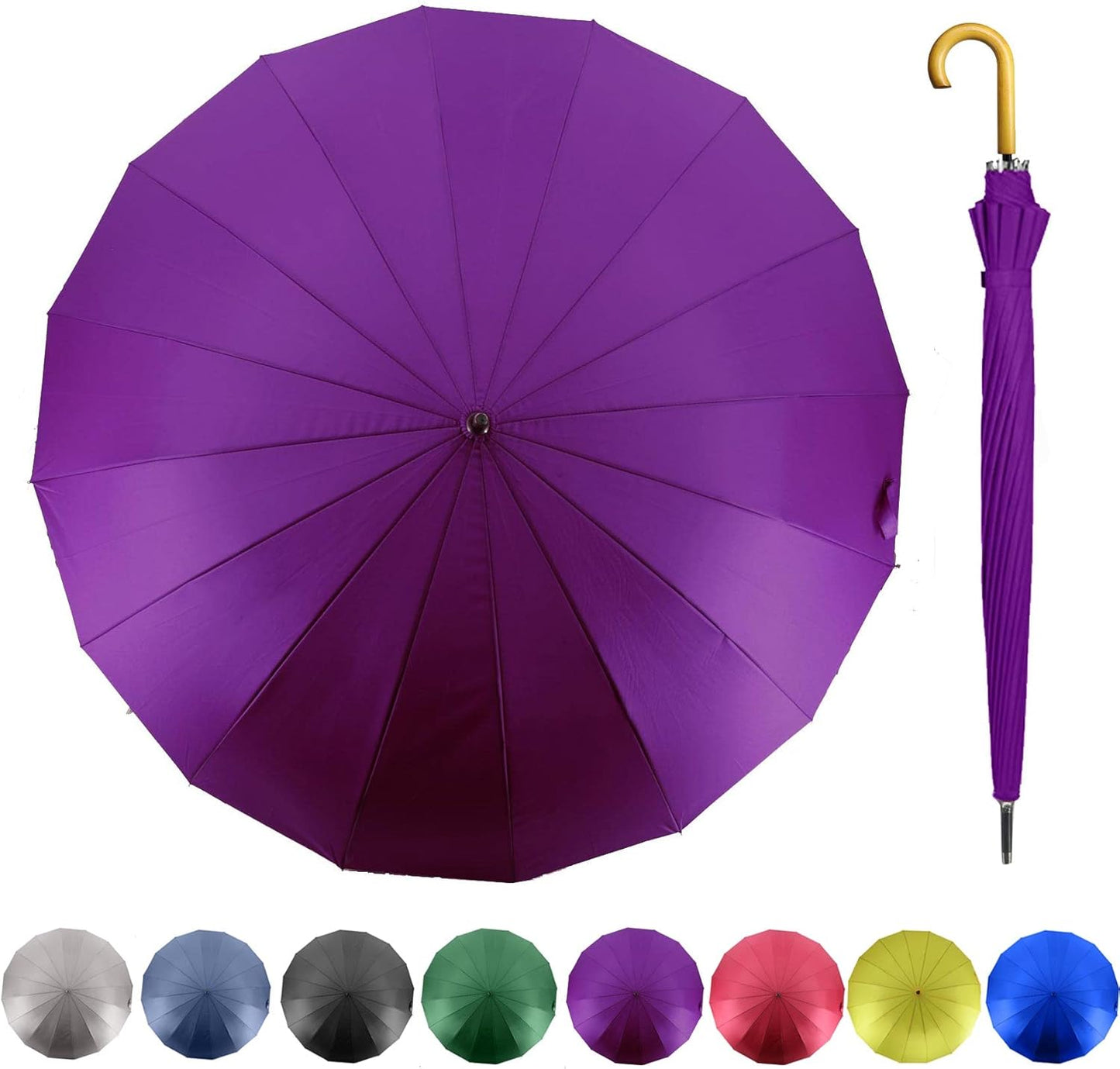 MRTLLOA 52 Inch Windproof Large Umbrellas for Rain, 16 Ribs, J Wooden Handle, 210T High-density Fabric Golf Stick Umbrella