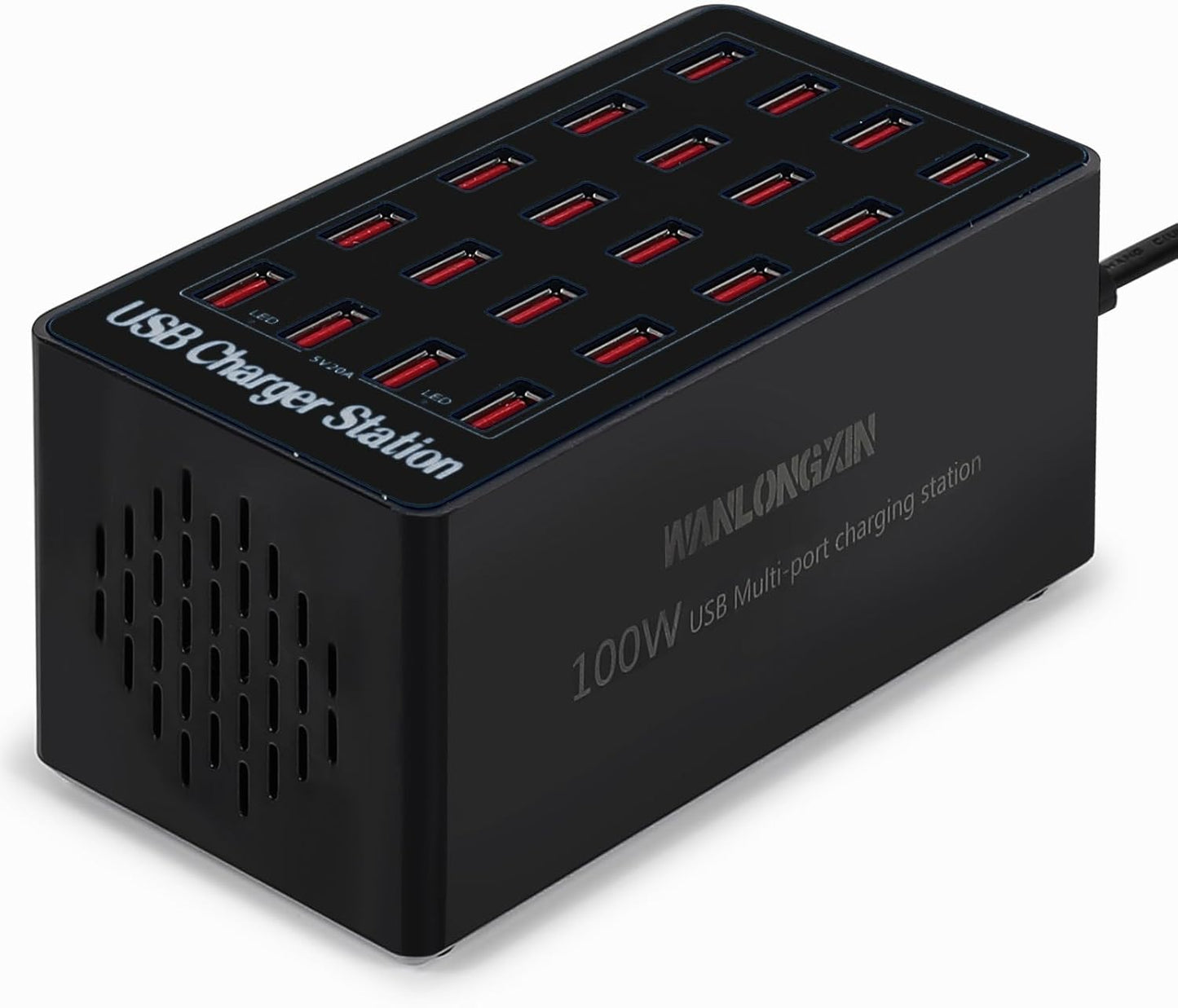 100W 20Port USB Charging Station, Multi USB Charger for Multiple Devices, Black