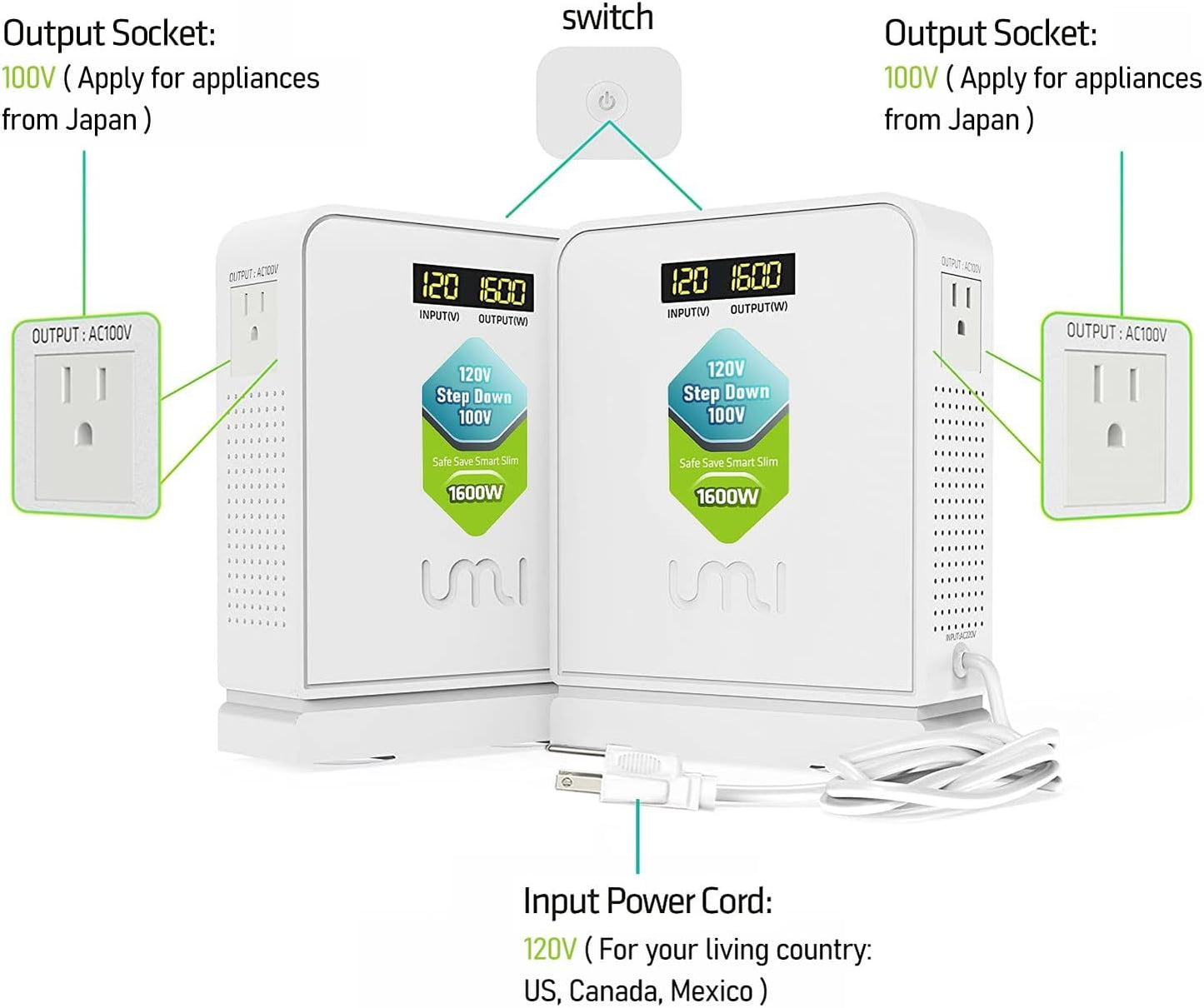 120V to 100V Voltage Converter 1600watts Step Down toroidal Voltage Converter for Japan appliances Used in US［CE, CQC Certified］