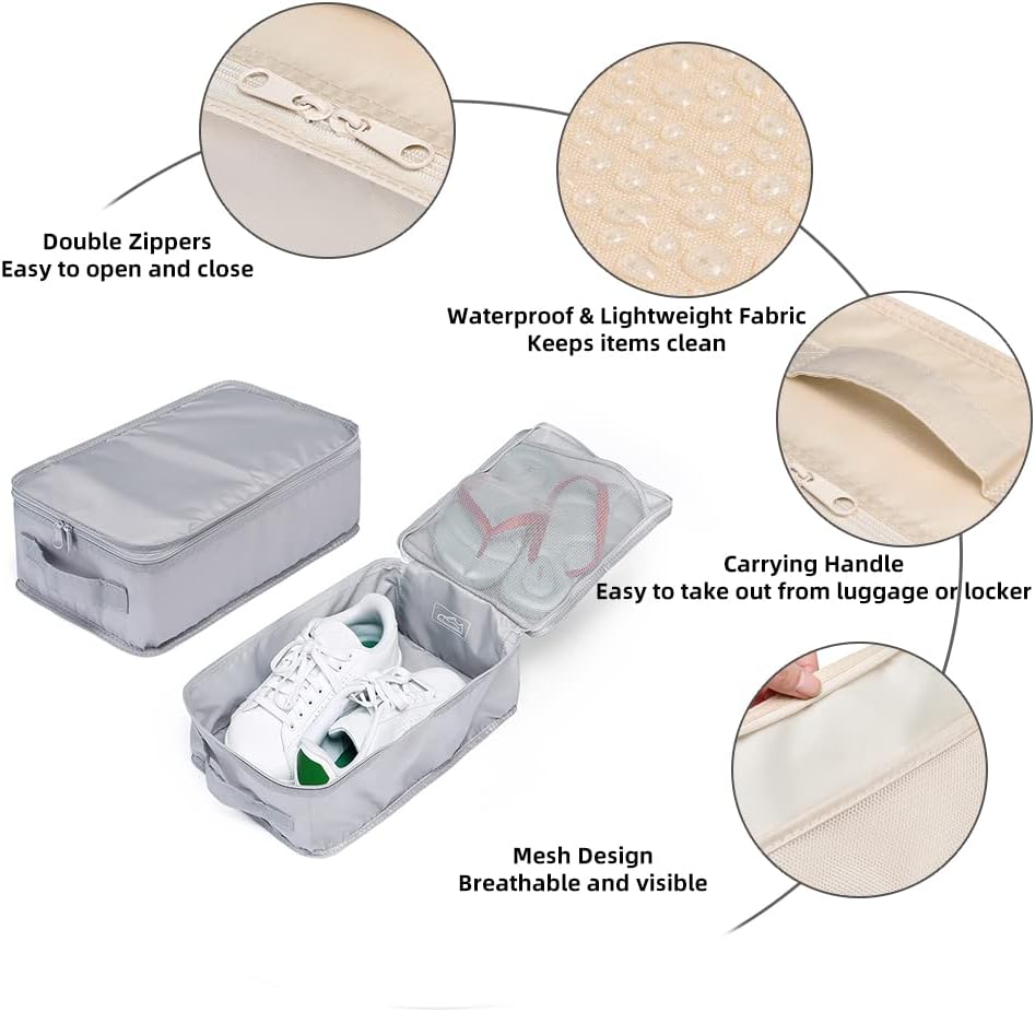 Travel Shoe Bags, Foldable Waterproof Shoe Pouches Organizer-Double Layer (4 Grey Shoe Bag)