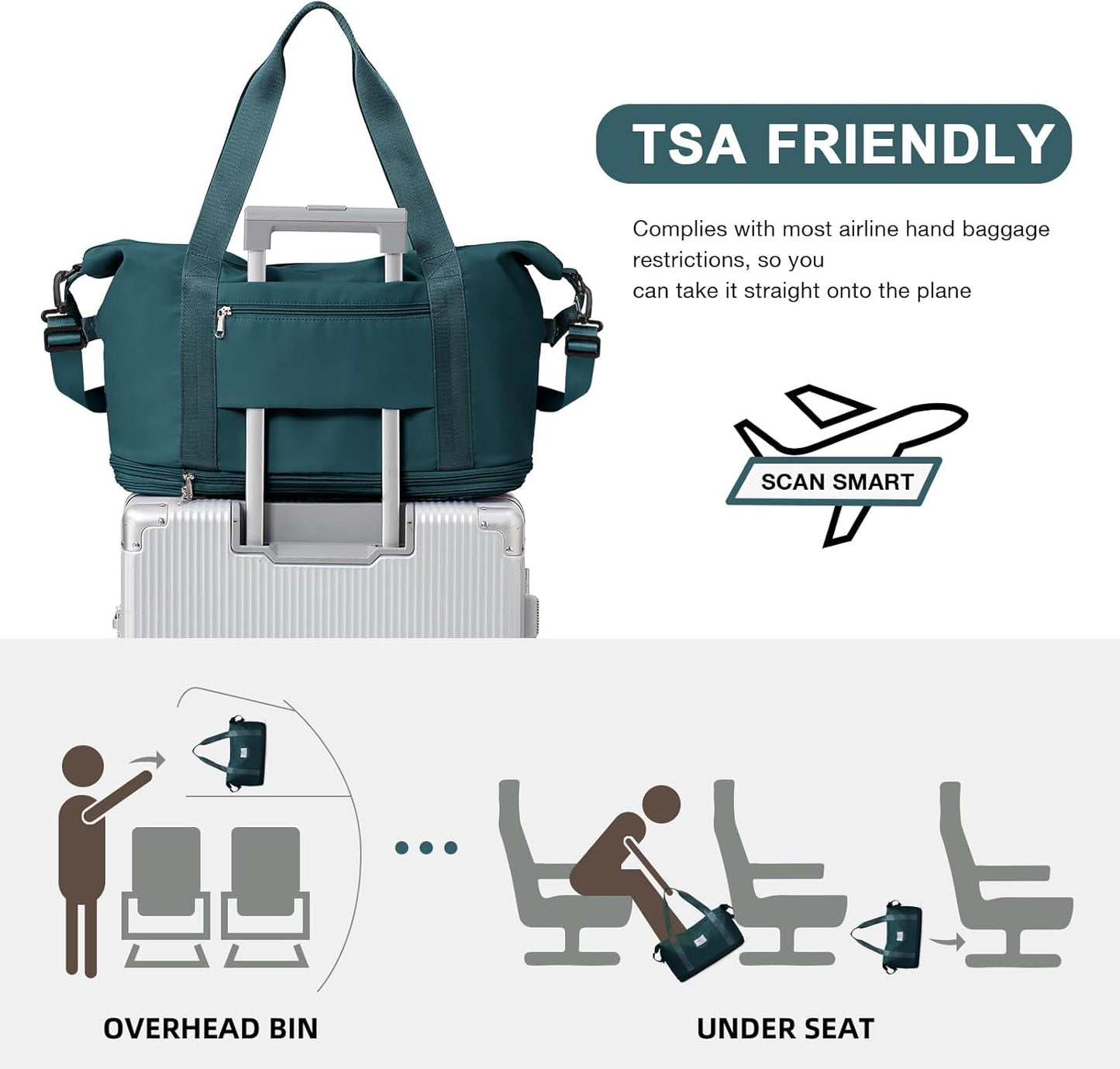 Travel Duffel Bag, Sports Tote Gym Bag, Shoulder Weekender Overnight Bag for Women