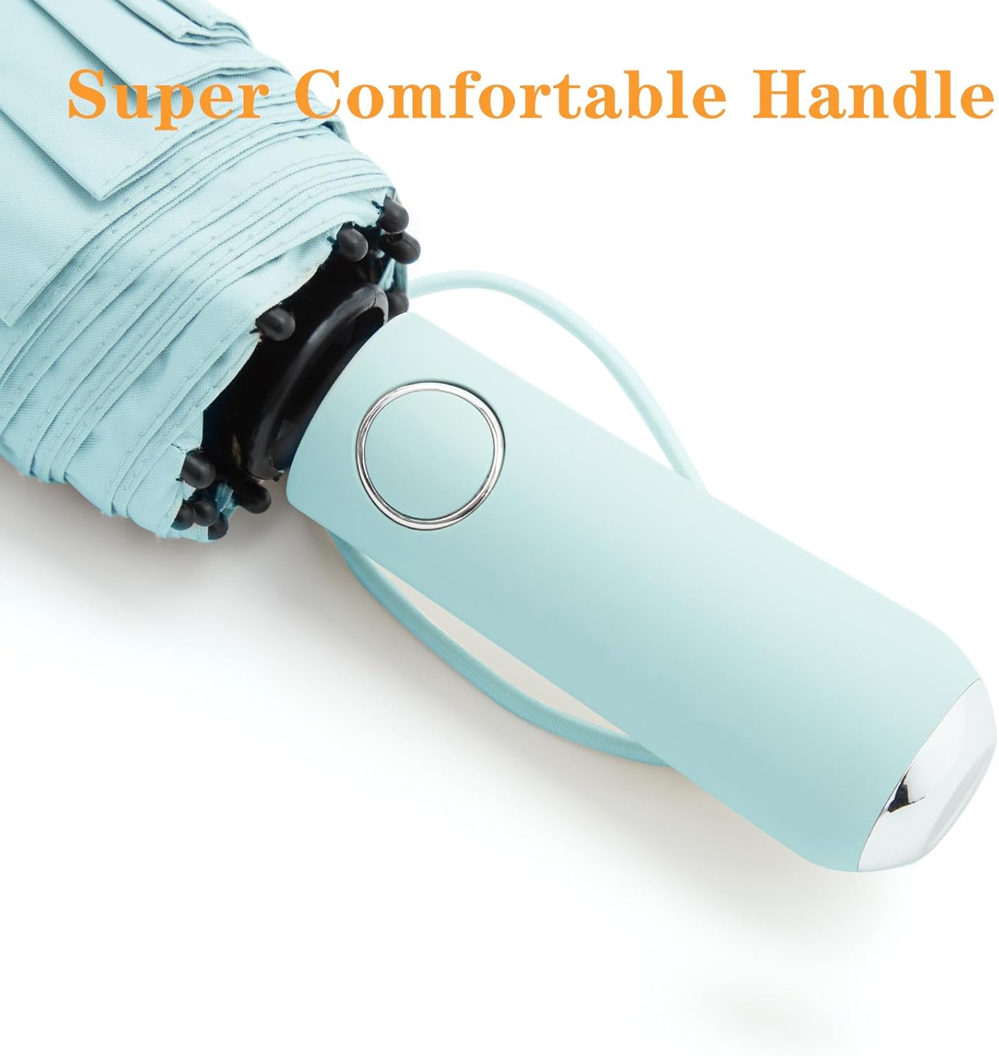 Large Double-Ribs Umbrella Automatic Folding Umbrella for Women Men, Travel, UPF 50+ UV Protection,46-Inch, 12 Ribs, Light Green