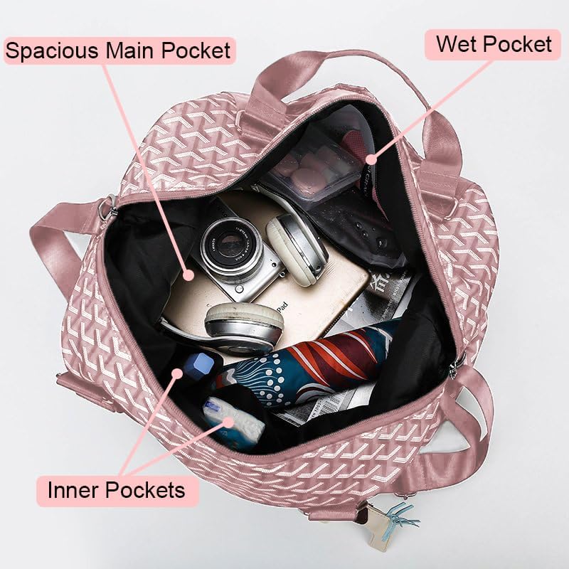 Sports Duffel Bag Travel Bag Weekender Bag Overnight Duffel Bag Gym Bag With Wet Pocket Pink